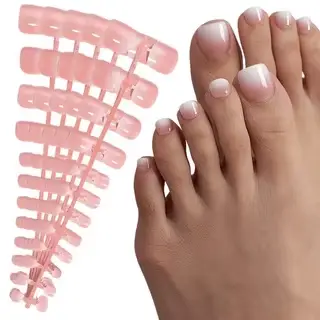 120 faux ongles d'orteils carrés courts, roses, en gel souple, à presser, avec bord blanc, couvertur