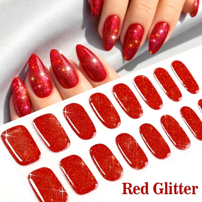 Autocollants pour ongles en Gel à paillettes rouges de noël