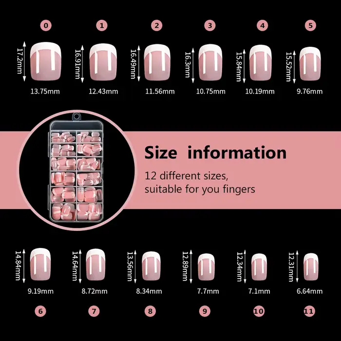 120 pièces rose français court carré faux ongles 12 tailles couverture complète presse