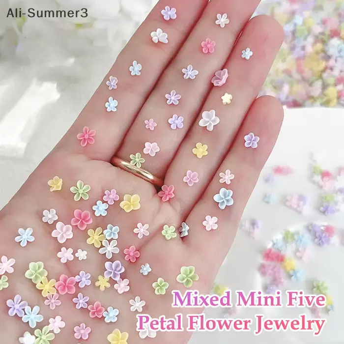 Mélange coloré de fleurs à cinq pétales, breloques pour ongles, décorations pour ongles, outils de m
