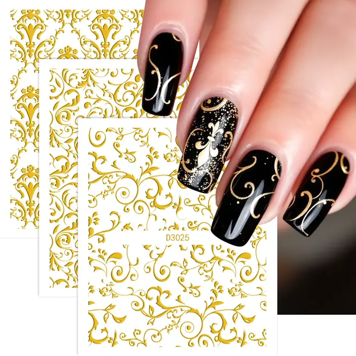 30 feuilles or fleurs métalliques vigne Nail Art décalcomanies 3D dentelle fleur autocollant pour on