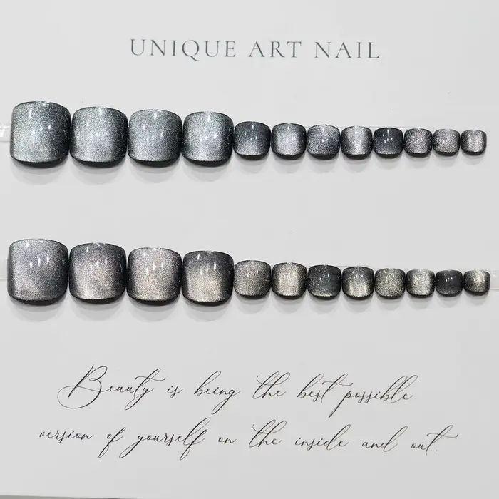 24 pièces/boîte Faux ongles pour les orteils effet yeux de chat rose scintillant