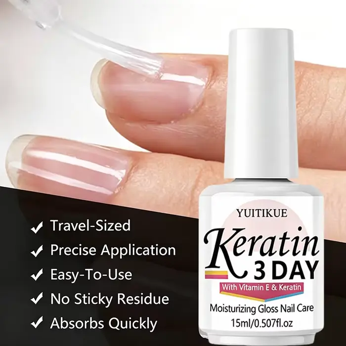 YUITIKUE Huile de Soin des Ongles à la Kératine 3 Jours 15ml Vitamine E Hydratante Brillante Absorption Rapide Format