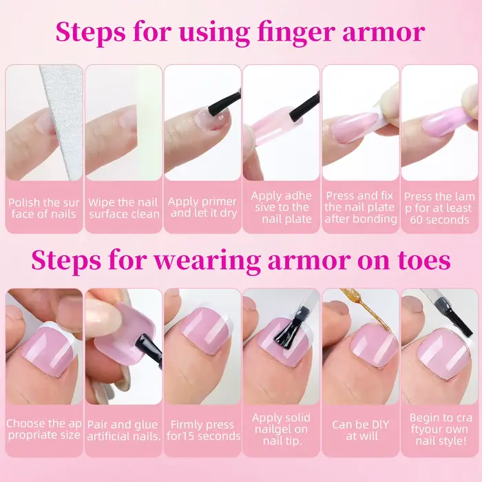 144 pièces français noir rose main et pied portant des ongles ensemble court carré faux ongles press