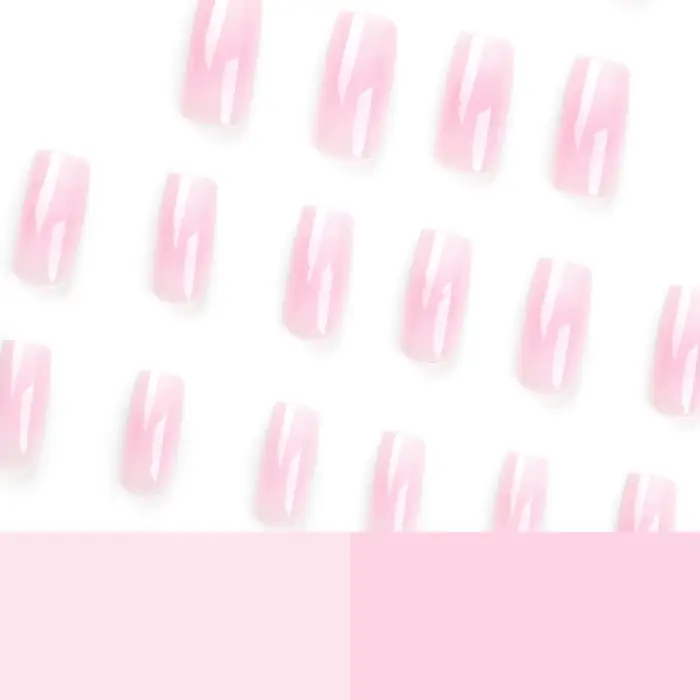 24 faux ongles carrés longs rose ombré à presser
