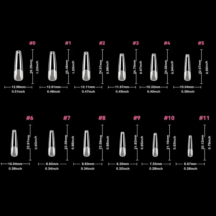 120 pièces faux ongles semi-givré clair cercueil
