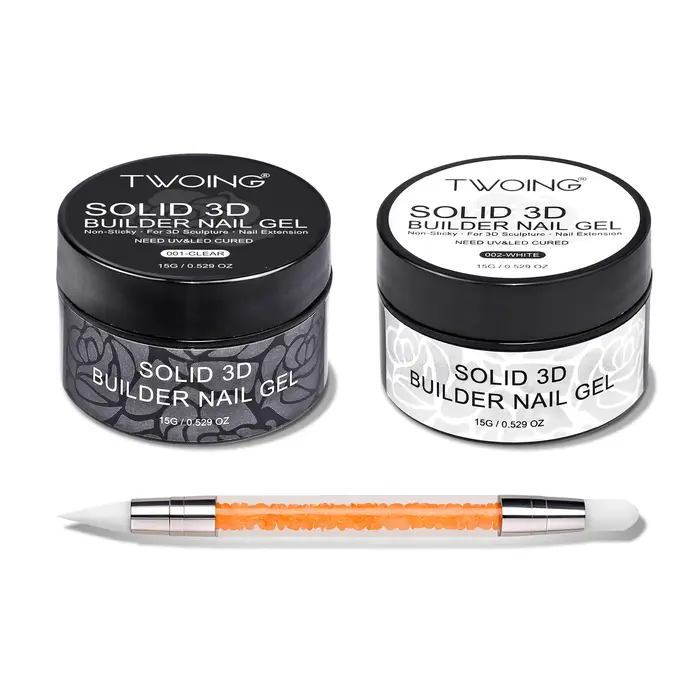 TWOING 15g Gel d'extension de main antiadhésif clair et blanc 3D façonnage sculpture Nail Art Gel dur solide pour faux ongles