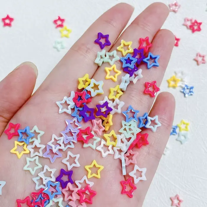 Décorations pour Nail Art colorées mixtes, 100 pièces/sac, étoile ajourée et cœur, breloque mate, ac