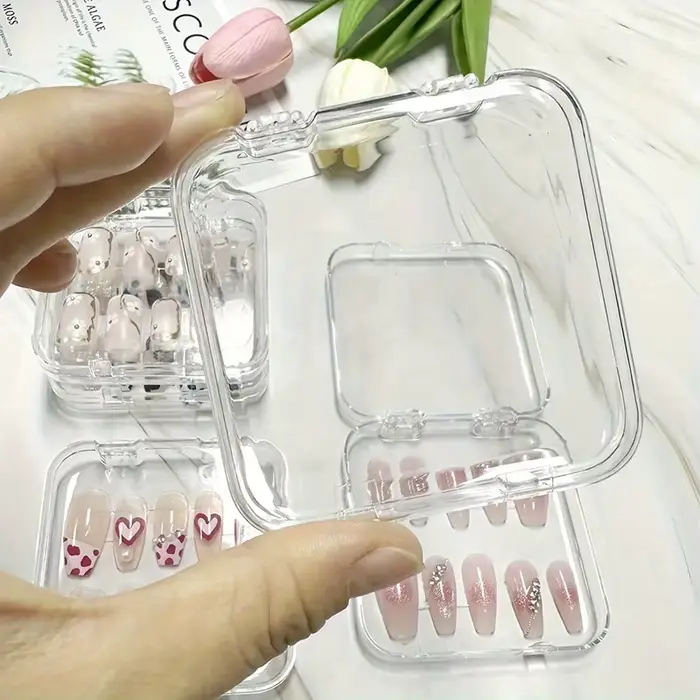 Boîtes à ongles transparentes : Rangement transparent pour ongles, petites boîtes pour ongles, outils et accessoires pour le soin des ongles