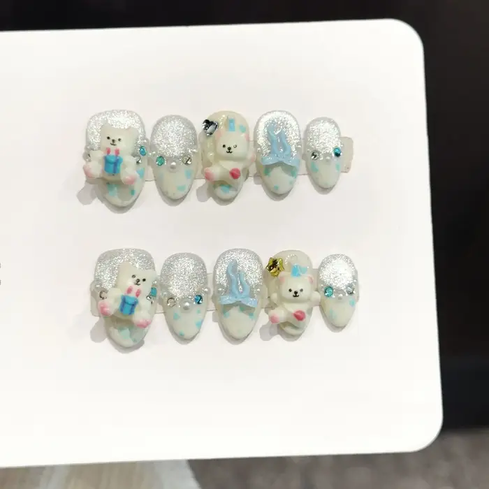 10 pièces doux Cool amande fait à la main faux ongles rose Plaid cerise nœuds papillon conceptions presse sur les ongles fée Ballet portable faux ongles