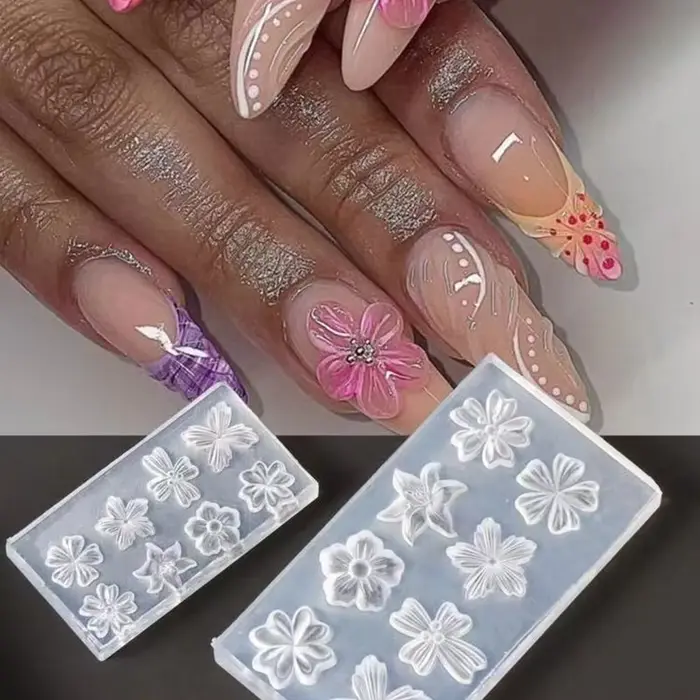 Moule à ongles en silicone motif pétales de fleurs printanières