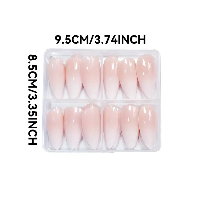 96 pièces presse sur ongles en forme d'amande, longueur moyenne, finition brillante, dégradé rose et