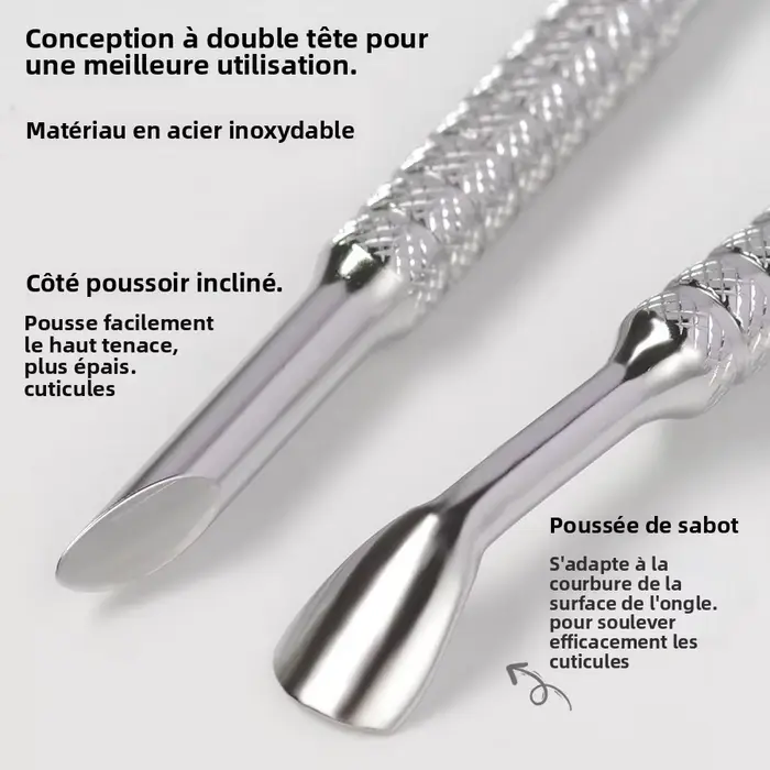Poussoir à cuticules à sabot coudé à Double tête