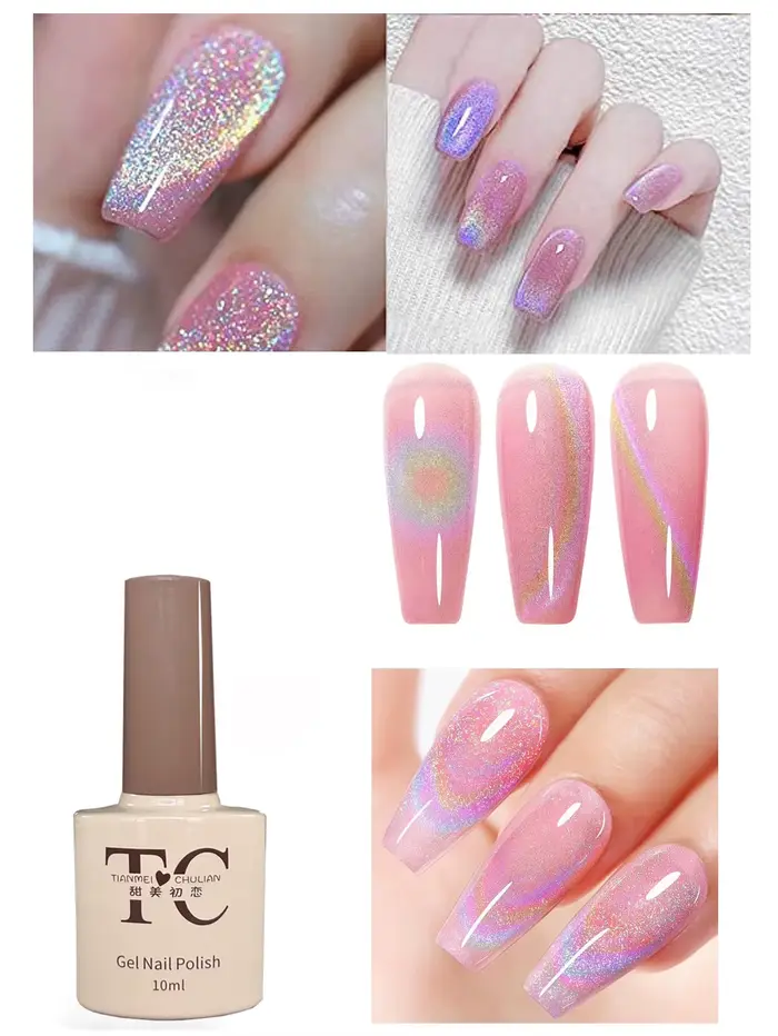 TC 10ml Nouveau Modèle 2026 Vernis Gel Magnétique Effet Œil de Chat Holographique Pailleté Blanc Réf