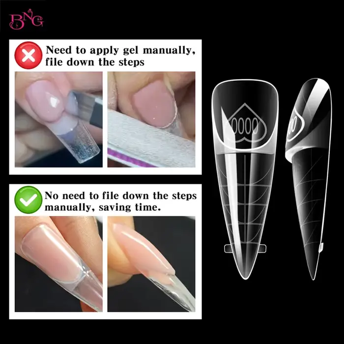 BNG Dual Forms pour Gel Constructeur, Formes Double Usage Stiletto, Carrées, French Space, pour Extension d'Ongles, 150 Pièces, Moules Acryliques Réutilisables