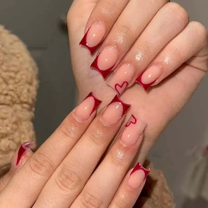 24 pièces faux ongles rectangulaires, conception de pain d'épices rayé flocon de neige, faux ongles