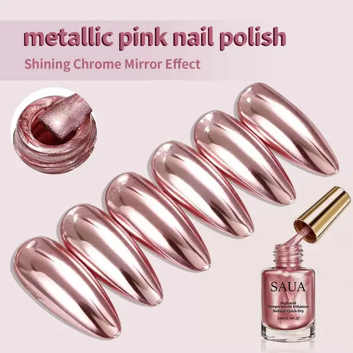 Vernis à ongles métallique or rose, séchage rapide, sans cuisson, amélioration durable de la beauté, pas besoin de lampe UV