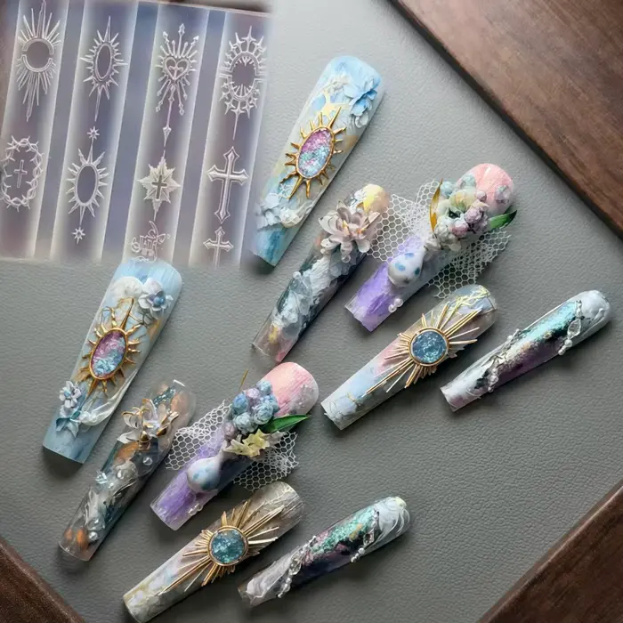Moule à ongles en silicone transparent, motif tête de cheval licorne du Nouvel An, croix lumineuse s