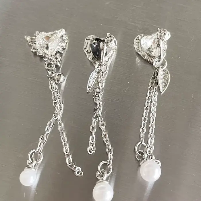Rose Guard- Design Unique manucure longs pendentifs coeur verre cristal chaînes métalliques bijoux perles gouttes