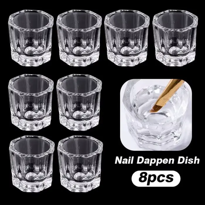 Mini verre cristal acrylique transparent, petite poudre octogonale, tasse à ongles liquide, brosse d