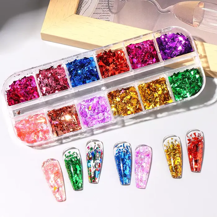 12 grilles or paillettes Nail Art flocons