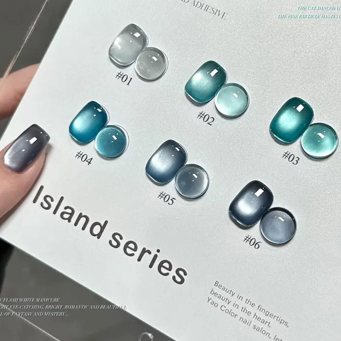 1-12 pièces TC été bleu perle de verre oeil de chat Gel vernis à ongles Flash blanc Spar couleur nue
