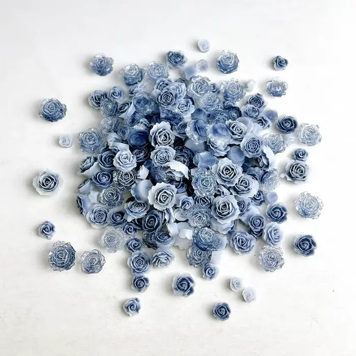 Breloques lumineuses en résine camélia pour ongles, translucides, brillantes, bleu, gris, haut de ga