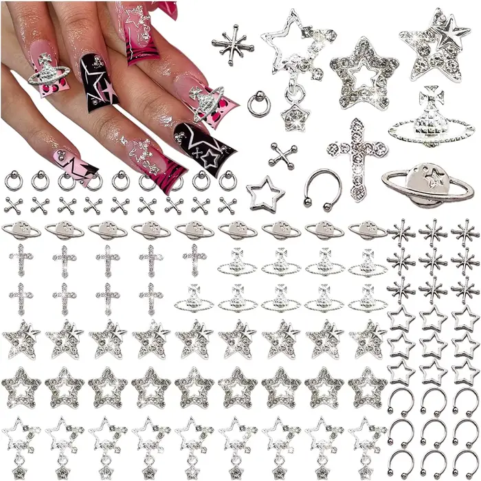 70 pièces breloques pour ongles en forme d'étoile pour ongles en acrylique, décoration d'art d'ongle
