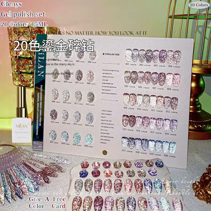 Glwnys 20 couleurs l vernis à ongles gel étoile populaire gel à immersion lumineuse carte de couleur