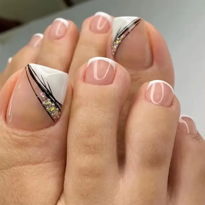 24P faux ongles avec colle ligne française paillettes