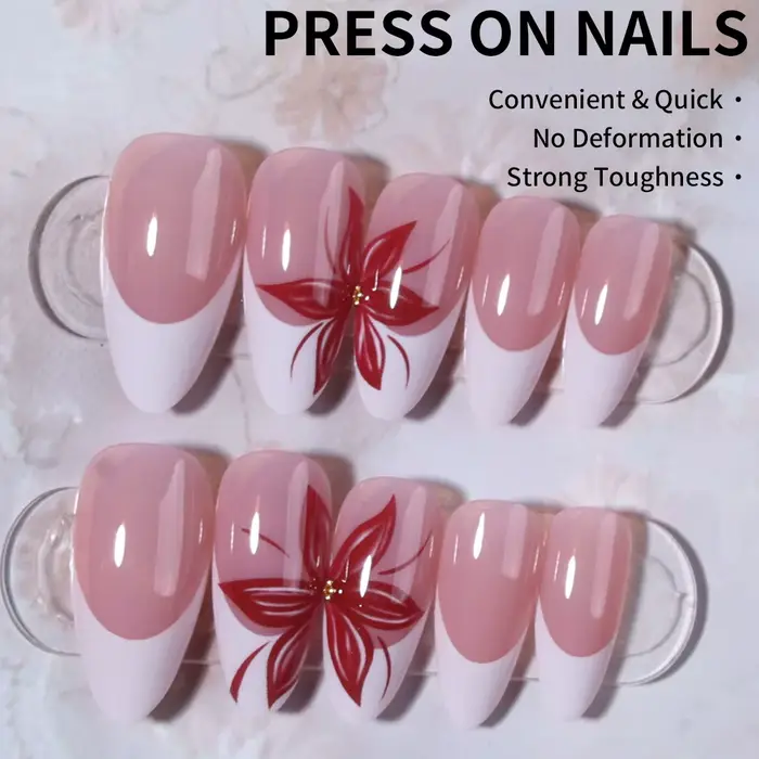 Transformez vos ongles avec, 24 pièces de fleurs blanches, ongles à pression en amande française, adaptés parfaitement et au design de longueur moyenne, faux na en acrylique