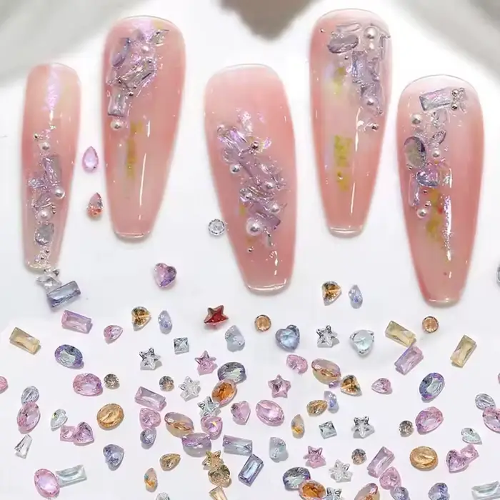 50pcs éblouissant Zircon Nail Art strass Mini 1-4mm forme mixte (rombique, ovale, coeur) ongles pier