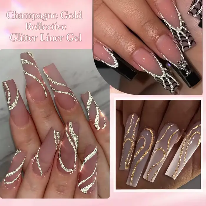 LILYCUTE 5ML Champagne or réfléchissant paillettes Gel vernis à ongles brillant scintillant français