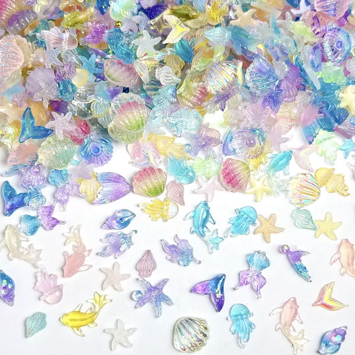 50 pièces 3D créatif simulé coquille de conque breloques pour ongles coloré translucide méduse océan