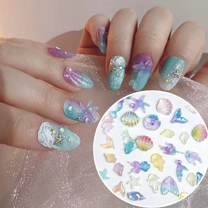 50 pièces 3D créatif simulé coquille de conque breloques pour ongles coloré translucide méduse océan