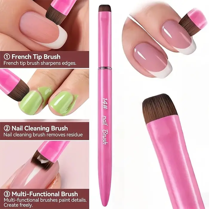 Nouveau pinceau à ongles français 3 en 1, avec tête de brosse multifonction - Pinceau à ongles fin, 
