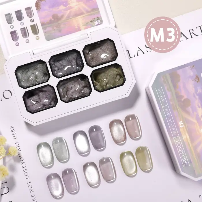 Gel magnétique pour ongles effet œil de chat 2g x 6 couleurs, vernis gel UV LED, manucure holographi