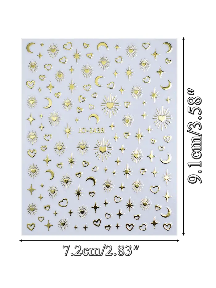 Autocollants pour ongles en or et argent, étoiles, lunes et cœurs, 6/12/24 feuilles, autocollants 3D