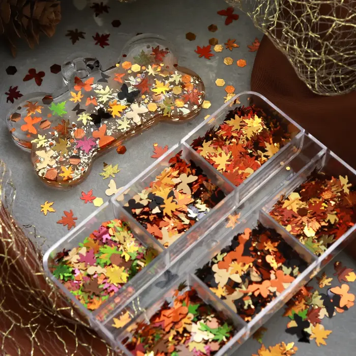Paillettes pour ongles en forme de feuilles d'érable d'automne, feuilles d'automne, papillons, hexagones, accessoires pour nail art, décoration de manucure DIY