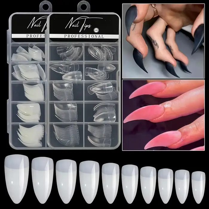100 pièces faucon pointes d'ongles incurvées couverture complète aigle griffe courbe faux ongles Extension blanc/clair