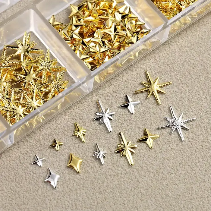 6/12 grilles or étoile lune rivet métallique 3D breloques pour ongles alliage soleil lune Starlight