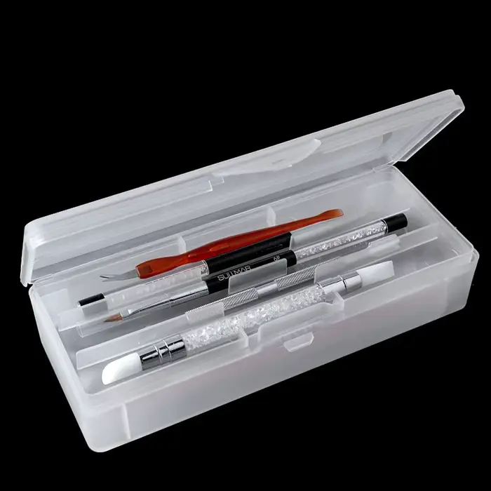 Outil rectangulaire Double couche pour Nail Art, boîte de rangement vide, pincettes, stylos, polissa