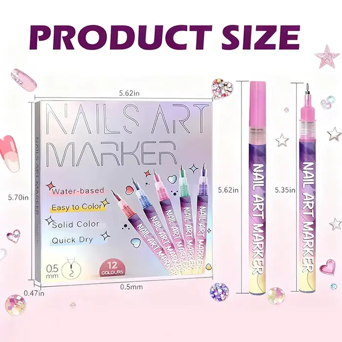 Stylos créatifs pour la décoration des ongles en 3D - 12 couleurs, peinture acrylique à séchage rapi