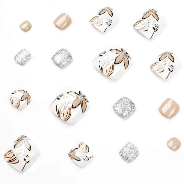 24P faux ongles avec colle ligne française paillettes