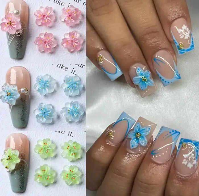 50 pièces 3D mixte dégradé fleur de cerisier breloques pour ongles 11mm cinq pétales fleur Nail Art