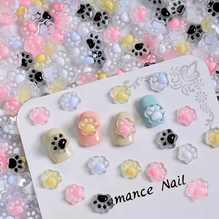 Breloques pour ongles patte de chat lumineuse 3D, 50 pièces, pattes de chat en résine mignonnes Y2K,