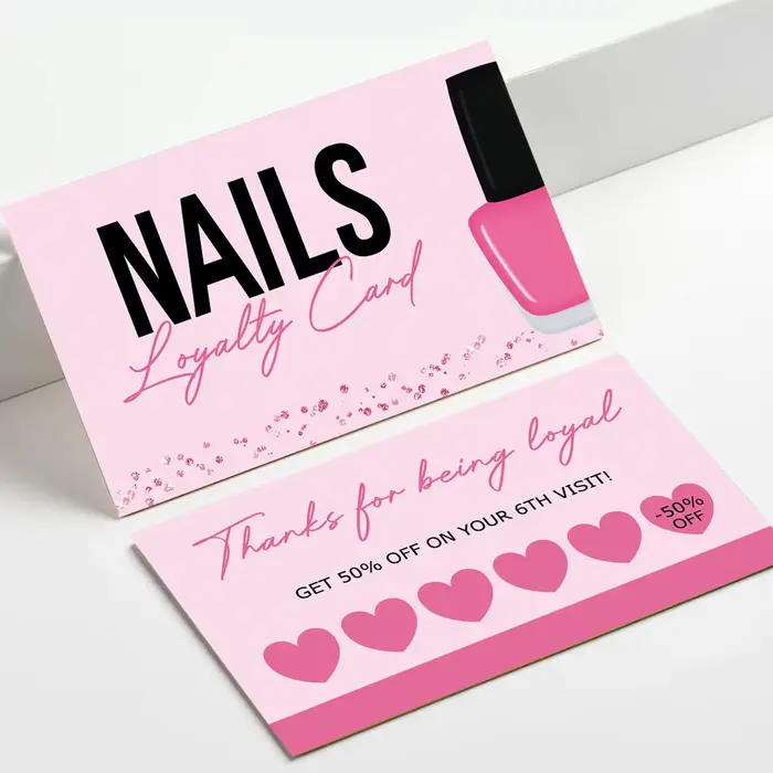 Cartes de fidélité pour salon de manucure, presse sur les ongles, promotion, vente en gros, 50 pièce
