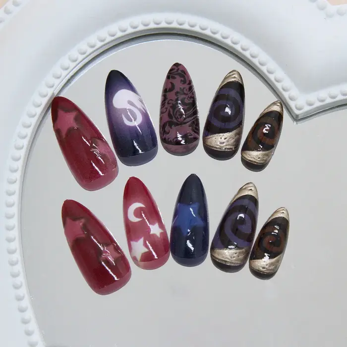 Faux ongles en forme d'amande Y2k, 24 pièces, Style lune, étoile, motif de cygne, doux et frais, cou