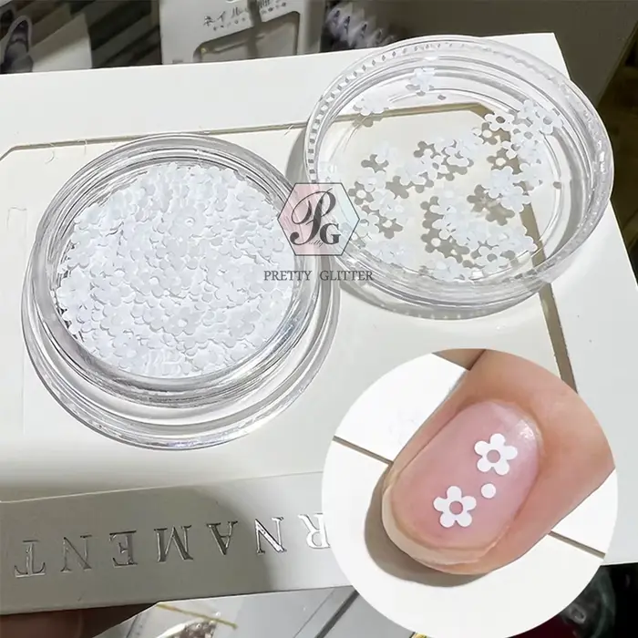 PrettyG-Paillettes en forme de pétale de petites fleurs pour Nail Art, noir et blanc, paillettes en
