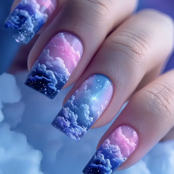 24 pièces ciel étoilé foudre motif presse sur ongles dégradé vert faux